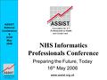 ASSIST National Conference & AGM May 2006 www.assist.org.uk NHS Informatics Professionals Conference Preparing the Future, Today 16 th May 2006.