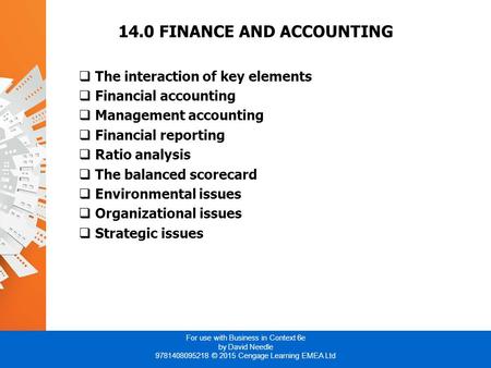 14.0 FINANCE AND ACCOUNTING