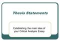 Establishing the main idea of your Critical Analysis Essay