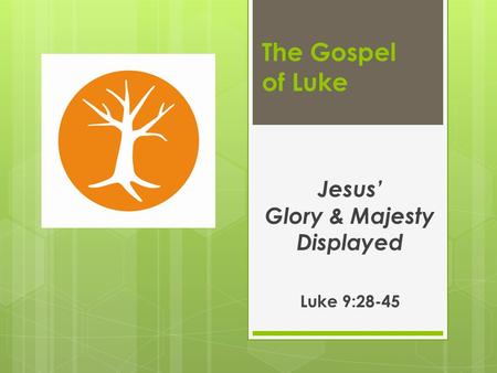 The Gospel of Luke Jesus’ Glory & Majesty Displayed Luke 9:28-45.