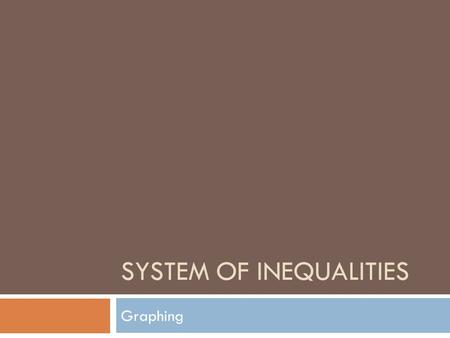 SYSTEM OF INEQUALITIES Graphing. Linear Inequalities and System of Linear Inequalities  Make sure both inequalities are solved for y.  Graph like an.