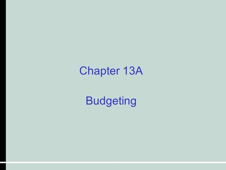 Chapter 13A Budgeting.  A budget is a financial plan for a business.  Objectives of budgeting: Establishing specific goals (Planning) Executing plans.