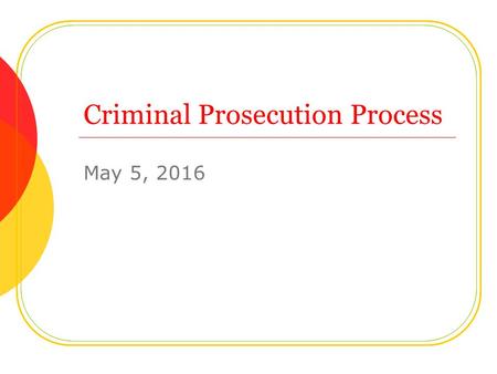 Criminal Prosecution Process May 5, 2016. Arrest Police officers arrest suspects when in their professional judgment they believe that a crime has been.