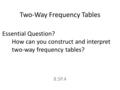Two-Way Frequency Tables 8.SP.4 Essential Question? How can you construct and interpret two-way frequency tables?