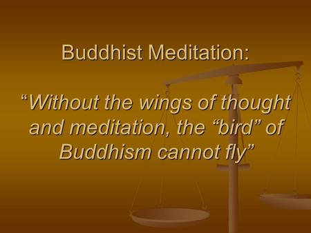 Buddhist Meditation:Without the wings of thought and meditation, the bird of Buddhism cannot fly.