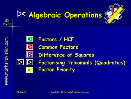Algebraic Operations Factors / HCF Common Factors
