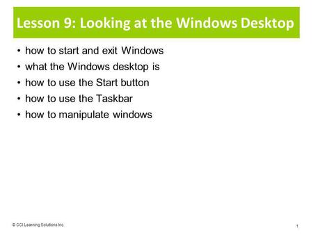 Lesson 9: Looking at the Windows Desktop