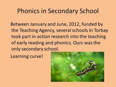Phonics in Secondary School Between January and June, 2012, funded by the Teaching Agency, several schools in Torbay took part in action research into.