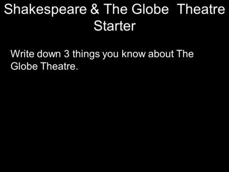Shakespeare & The Globe Theatre Starter