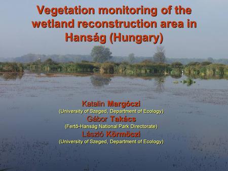 Vegetation monitoring of the wetland reconstruction area in Hanság (Hungary) Katalin Margóczi (University of Szeged, Department of Ecology) Gábor Takács.