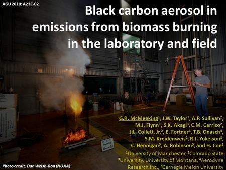 Black carbon aerosol in emissions from biomass burning in the laboratory and field G.R. McMeeking 1, J.W. Taylor 1, A.P. Sullivan 2, M.J. Flynn 1, S.K.