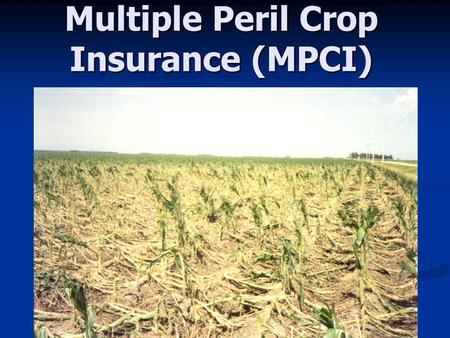 Multiple Peril Crop Insurance (MPCI). Actual Production History (APH)Yield Insurance APH yield is average of past 10 years. APH yield is average of past.