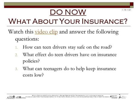1.16.1.G1 © Family Economics & Financial Education – Revised February 2009– Transportation Unit – Automobile Insurance Funded by a grant from Take Charge.