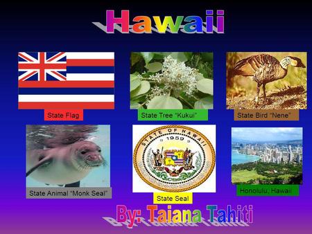 State Bird Nene Honolulu, Hawaii State Seal State Animal Monk Seal State Tree KukuiState Flag.