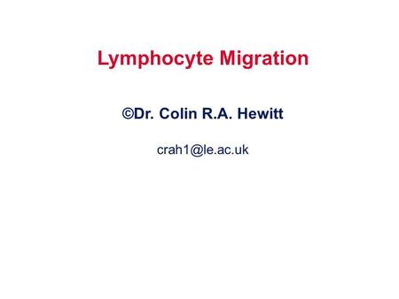 Lymphocyte Migration ©Dr. Colin R.A. Hewitt crah1@le.ac.uk.