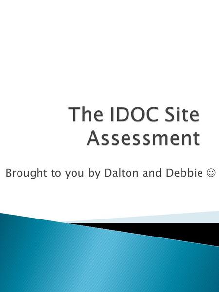 Brought to you by Dalton and Debbie. Site assessments allow the IDOC Community Corrections Division to better understand the county agencies. Site assessments.