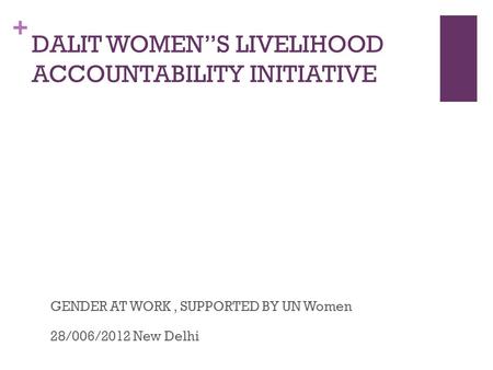 + DALIT WOMENS LIVELIHOOD ACCOUNTABILITY INITIATIVE GENDER AT WORK, SUPPORTED BY UN Women28/006/2012 New Delhi.