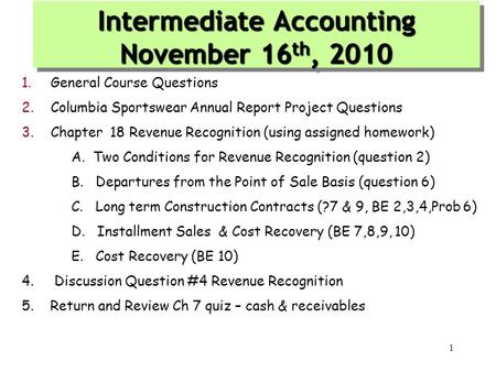 Intermediate Accounting November 16th, 2010