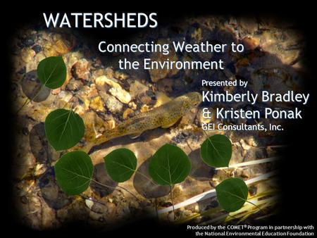 WATERSHEDS Produced by the COMET ® Program in partnership with the National Environmental Education Foundation Connecting Weather to the Environment Presented.