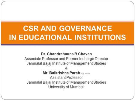 CSR AND GOVERNANCE IN EDUCATIONAL INSTITUTIONS