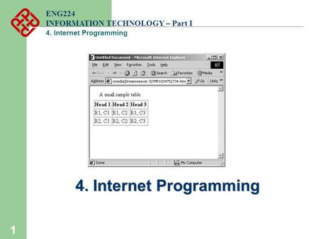 4. Internet Programming ENG224 INFORMATION TECHNOLOGY – Part I