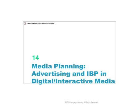 Media Planning: Advertising and IBP in Digital/Interactive Media 14 ©2012 Cengage Learning. All Rights Reserved.