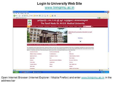Login to University Web Site