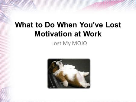 What to Do When You've Lost Motivation at Work Lost My MOJO.