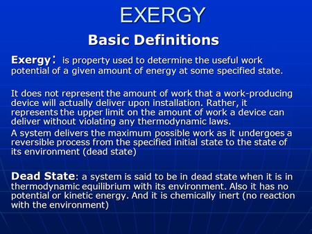 EXERGY Basic Definitions