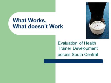 What Works, What doesnt Work Evaluation of Health Trainer Development across South Central.