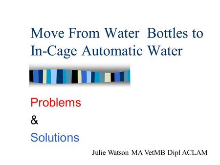 Move From Water Bottles to In-Cage Automatic Water Problems & Solutions Julie Watson MA VetMB Dipl ACLAM.