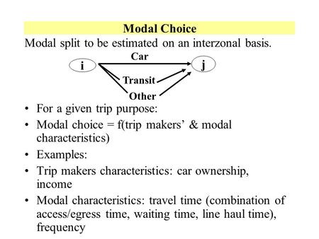 Modal split to be estimated on an interzonal basis.