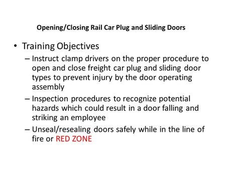 Opening/Closing Rail Car Plug and Sliding Doors