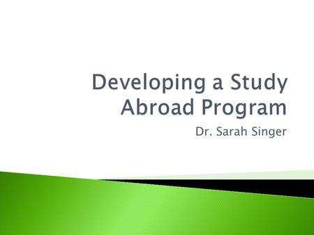 Dr. Sarah Singer. Assistant Director of International Business Center since January 2007 PhD in Higher Education Administration Dissertation: The Impact.