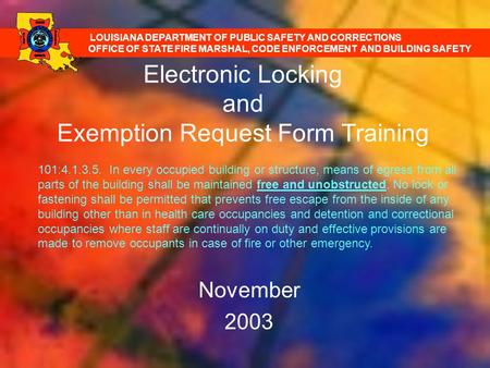 Electronic Locking and Exemption Request Form Training