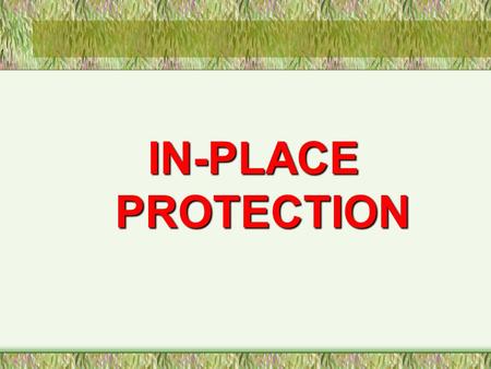 IN-PLACE PROTECTION. LEARNING OBJECTIVES Explain the objective of In Place Protection Identify the means of warning List the criteria in choosing room.