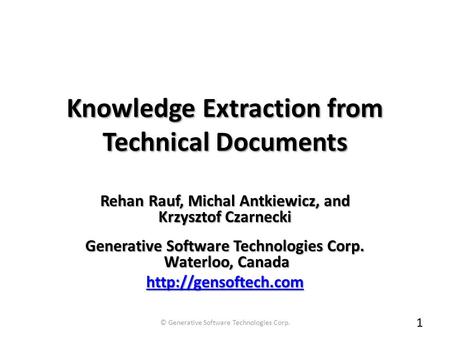 Knowledge Extraction from Technical Documents Knowledge Extraction from Technical Documents *With first class-support for Feature Modeling Rehan Rauf,