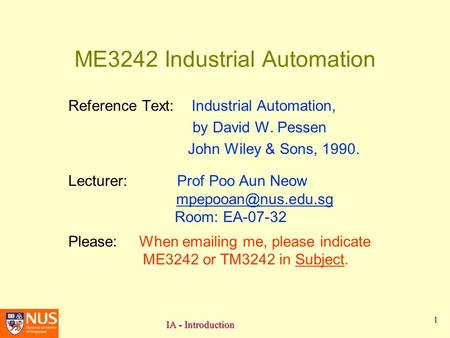 ME3242 Industrial Automation