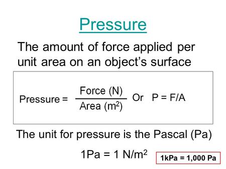 The unit for pressure is the Pascal (Pa)