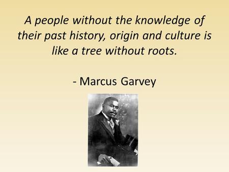 A people without the knowledge of their past history, origin and culture is like a tree without roots. - Marcus Garvey.