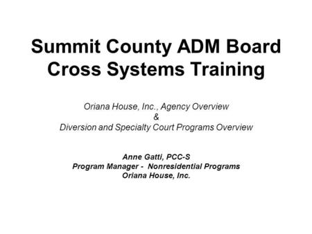 Summit County ADM Board Cross Systems Training