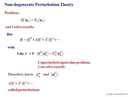 Non-degenerate Perturbation Theory