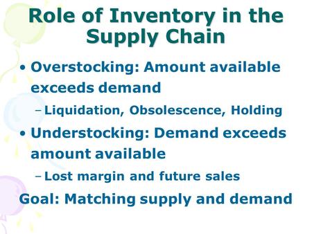 Role of Inventory in the Supply Chain