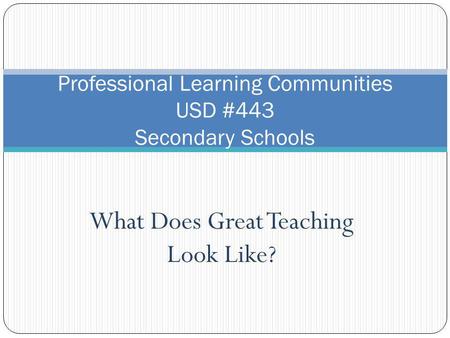 What Does Great Teaching Look Like? Professional Learning Communities USD #443 Secondary Schools.