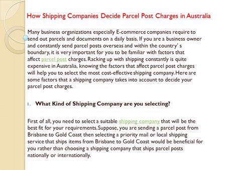 How Shipping Companies Decide Parcel Post Charges in Australia