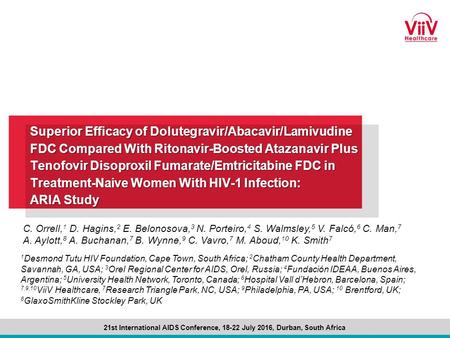 21st International AIDS Conference, 18-22 July 2016, Durban, South Africa Superior Efficacy of Dolutegravir/Abacavir/Lamivudine FDC Compared With Ritonavir-Boosted.