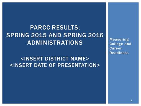 Measuring College and Career Readiness PARCC RESULTS: SPRING 2015 AND SPRING 2016 ADMINISTRATIONS 1.