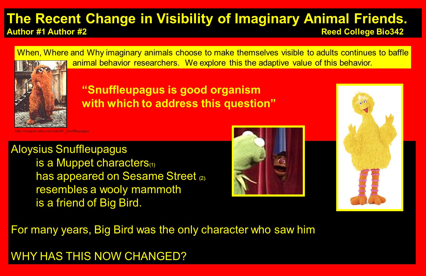 The Recent Change in Visibility of Imaginary Animal Friends. Author #1  Author #2 Reed College Bio342 When, Where and Why imaginary animals choose  to make. - ppt download
