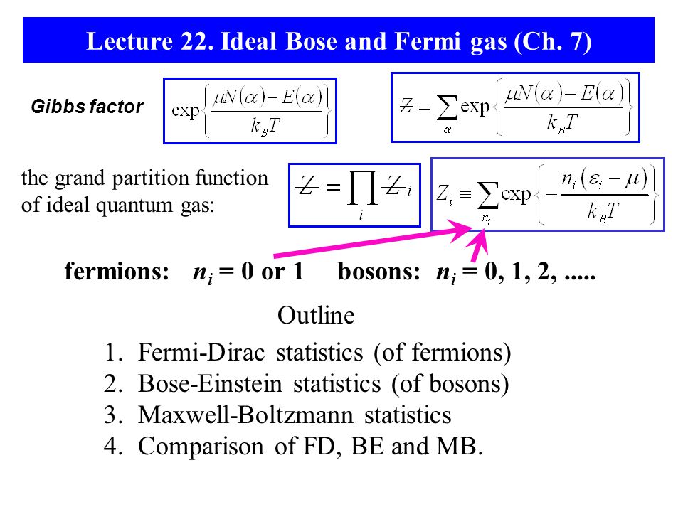 Lecture 22. Ideal Bose and Fermi gas (Ch. 7) - ppt video online download