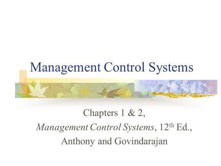 Management Control Systems